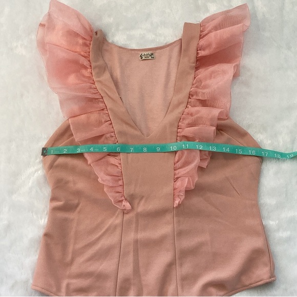 NWOT Intimately Free People Pink Rose Ruffle Flutter Sleeve Bodysuit - Picture 2 of 8